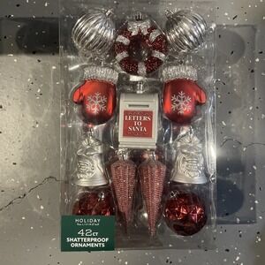 Holiday Living 42-Pack Indoor Ornament Set Red Silver Shatter Proof Christmas